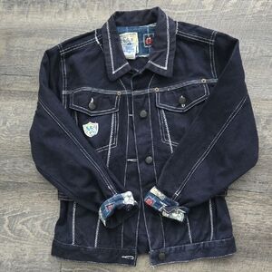 Dark Blue Denim Jacket with Patches